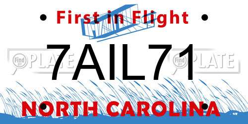 7AIL71 North Carolina License Plate