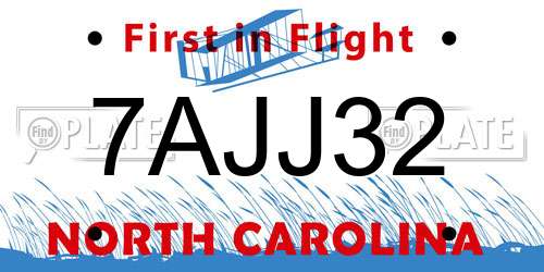 7AJJ32 North Carolina License Plate