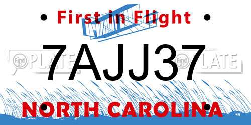 7AJJ37 North Carolina License Plate