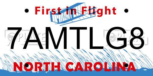 7AMTLG8 North Carolina License Plate
