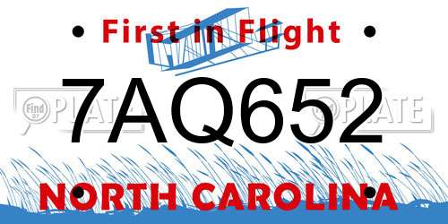 7AQ652 North Carolina License Plate