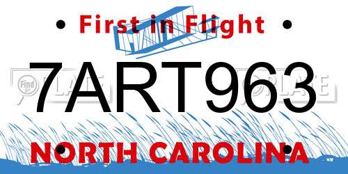 7ART963 North Carolina License Plate
