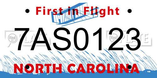 7AS0123 North Carolina License Plate