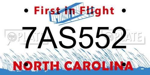 7AS552 North Carolina License Plate