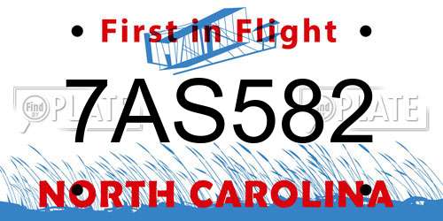 7AS582 North Carolina License Plate