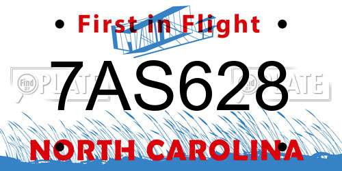7AS628 North Carolina License Plate