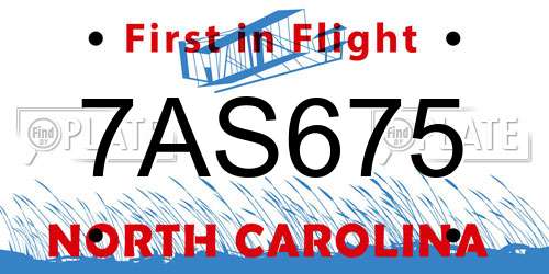 7AS675 North Carolina License Plate