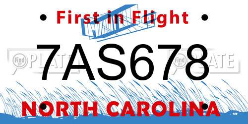 7AS678 North Carolina License Plate