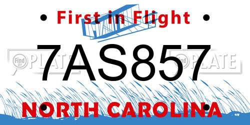 7AS857 North Carolina License Plate