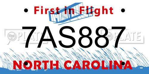 7AS887 North Carolina License Plate