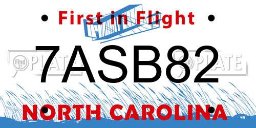 7ASB82 North Carolina License Plate