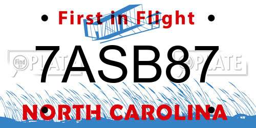 7ASB87 North Carolina License Plate