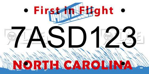 7ASD123 North Carolina License Plate