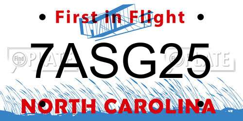 7ASG25 North Carolina License Plate