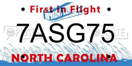 7ASG75 North Carolina License Plate