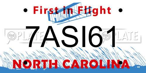 7ASI61 North Carolina License Plate