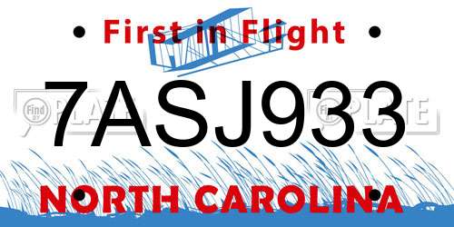 7ASJ933 North Carolina License Plate