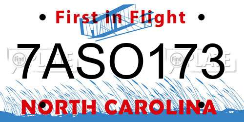 7ASO173 North Carolina License Plate