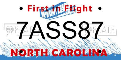 7ASS87 North Carolina License Plate