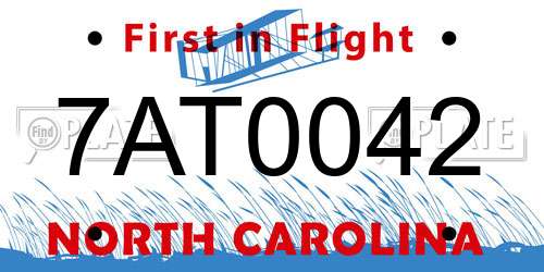 7AT0042 North Carolina License Plate