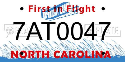 7AT0047 North Carolina License Plate