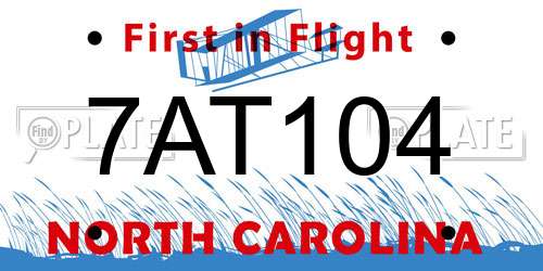 7AT104 North Carolina License Plate