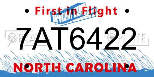 7AT6422 North Carolina License Plate