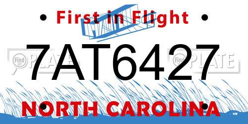 7AT6427 North Carolina License Plate