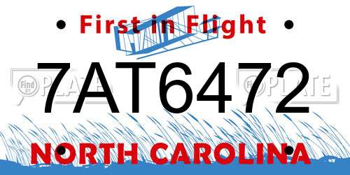 7AT6472 North Carolina License Plate