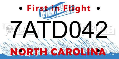 7ATD042 North Carolina License Plate
