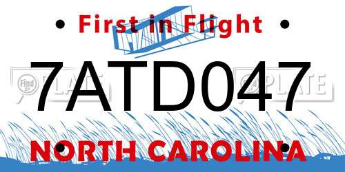 7ATD047 North Carolina License Plate