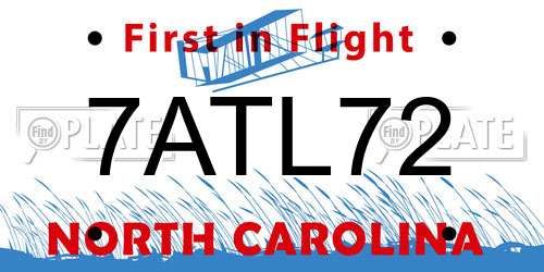 7ATL72 North Carolina License Plate