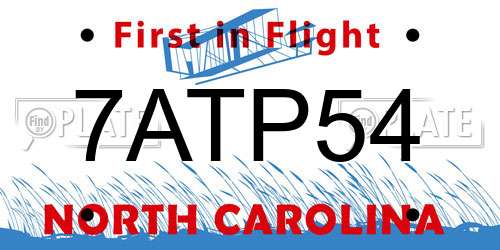 7ATP54 North Carolina License Plate