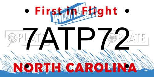 7ATP72 North Carolina License Plate