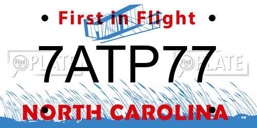 7ATP77 North Carolina License Plate