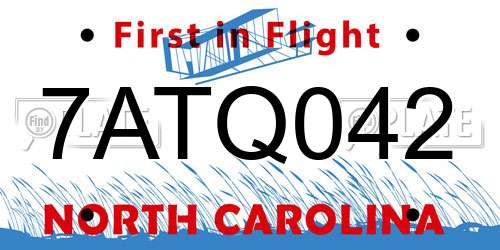 7ATQ042 North Carolina License Plate