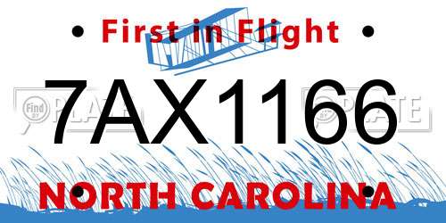 7AX1166 North Carolina License Plate
