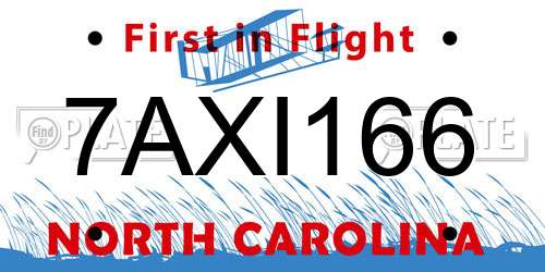 7AXI166 North Carolina License Plate
