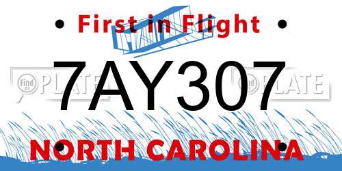 7AY307 North Carolina License Plate