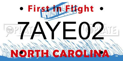 7AYE02 North Carolina License Plate