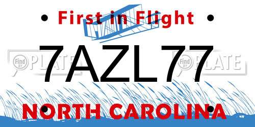 7AZL77 North Carolina License Plate