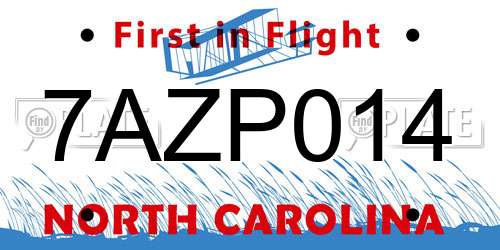7AZP014 North Carolina License Plate