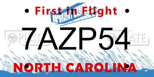 7AZP54 North Carolina License Plate