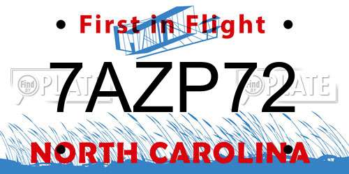 7AZP72 North Carolina License Plate