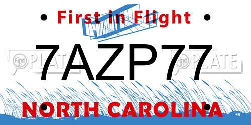 7AZP77 North Carolina License Plate