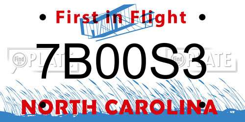 7B00S3 North Carolina License Plate