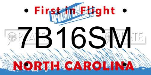 7B16SM North Carolina License Plate