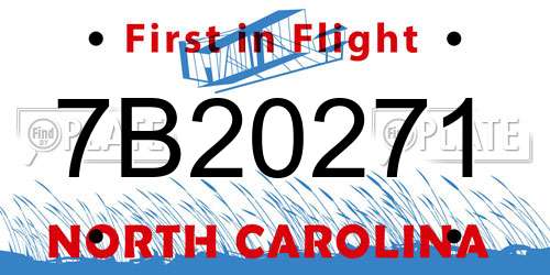7B20271 North Carolina License Plate