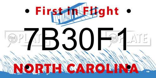 7B30F1 North Carolina License Plate