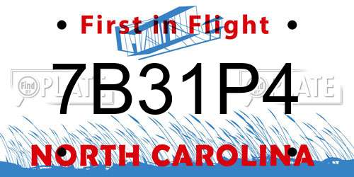 7B31P4 North Carolina License Plate